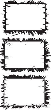 Dynamic Collection of Artistic Grunge Frames, Featuring Three Rectangular Frames with Distressed, Splattered Borders and Unique Textured Patterns for Edgy and Creative Visual Displays vector