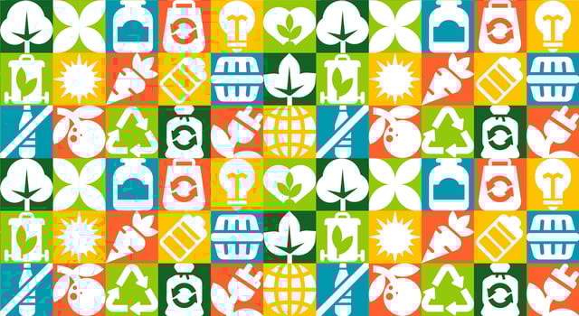 Geometric Zero Waste Pattern, Bauhaus Style Seamless Design for Eco Themes with abstract icons vector