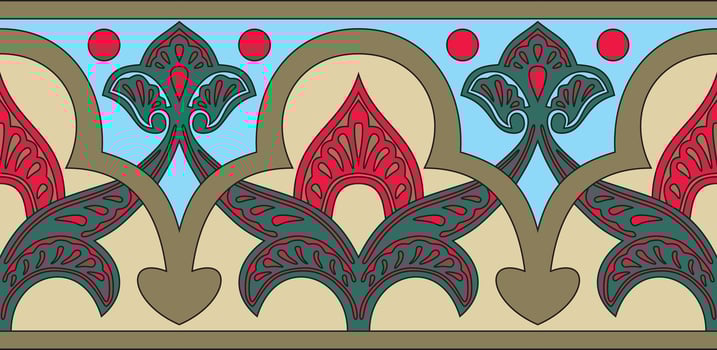 colored seamless oriental national ornament. Endless ethnic floral border, arab peoples frame. Persian painting vector