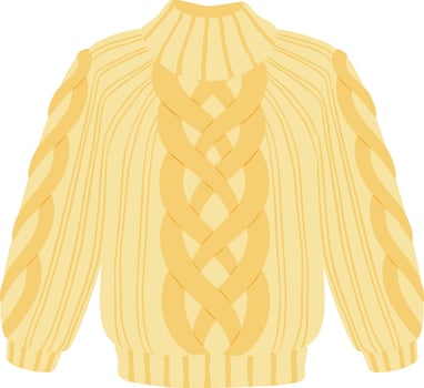 Warm and cozy yellow knitted sweater featuring a prominent cable knit design on the front and sleeves, along with a comfortable turtleneck, perfect for cold weather vector