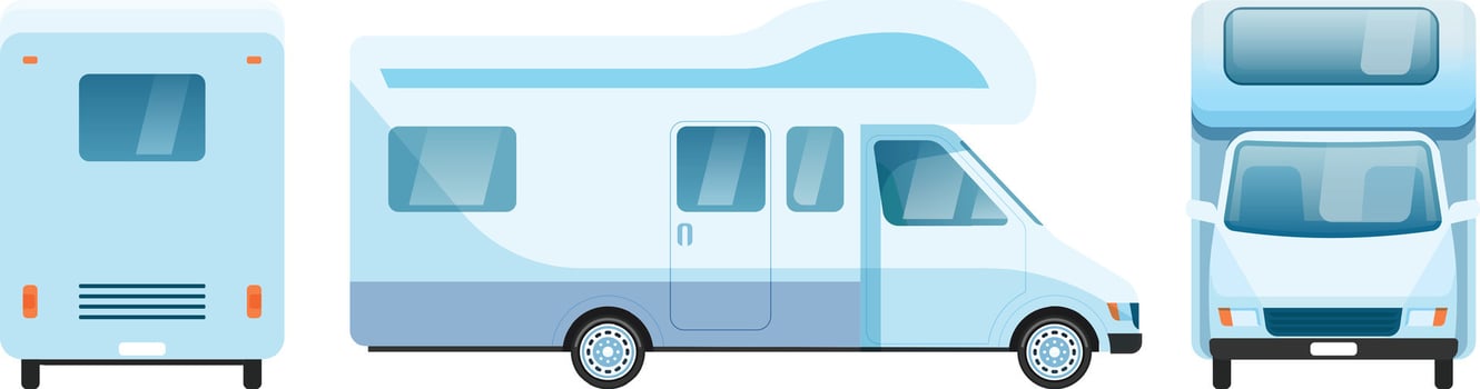 Modern camper van showing front, back and side view, perfect for advertising and showcasing vehicle features, offering comfortable travel and accommodation vector