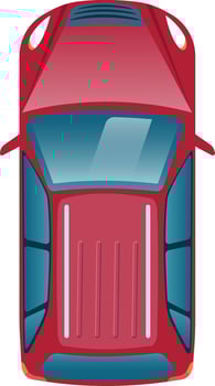 Red car viewed from above, highlighting the roof, hood, windows, and windshield. Capturing an aerial perspective of a parked vehicle, showcasing modern automobile design vector