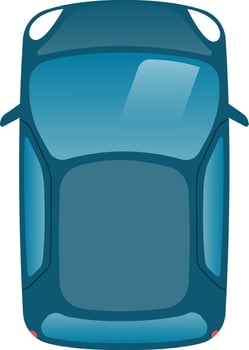 Aerial view of a parked generic blue car highlighting its roof, windshield, and rear window, providing a unique perspective on vehicle design vector
