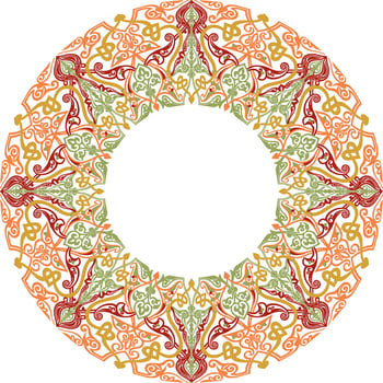 colored round oriental ornament. Arabic patterned circle of Iran, Iraq, Turkey, Syria. Persian frame, border. Lacy carved snowflake. vector