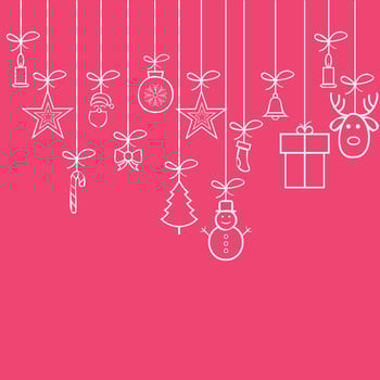christmas decorations hanging on strings on a pink background vector