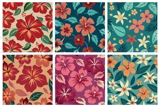 Colorful Floral Patterns Collection with Tropical Flowers vector