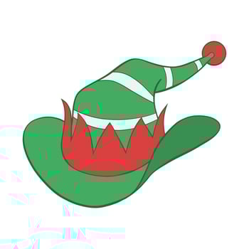 Green, white striped and red Christmas cowboy pointed elf hat hand drawn illustration vector