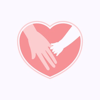 Hand of baby holding adult finger in heart shaped silhouette vector
