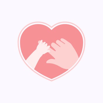 Hand of baby holding big finger in heart shaped flat design vector