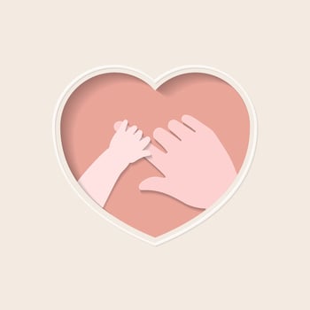 Hand of baby holding big finger paper cutting art vector