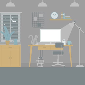 Home workspace interior at night vector