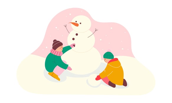 Winter children's activities. Children building snowman vector