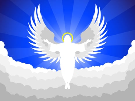 Big Angel in the clouds open arms open wings heaven illustration vector