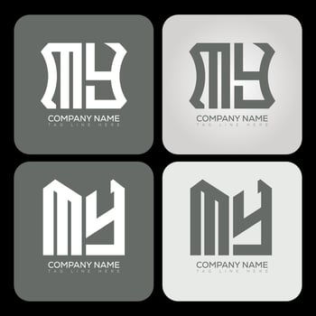MY polygon, hexagon, flat and simple letter logo set in one artboard. MY minimalist and classic logo. vector