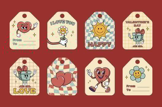 Valentine's Day Labels Gift Tags Vintage Groovy Style Love Labels For Small Business Packaging Printable Holiday Hanging Tags For Gifts vector