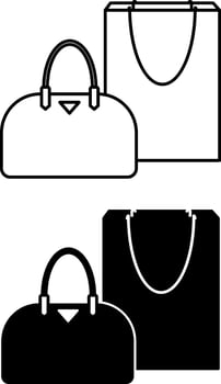 Bag Icons. Black and White Illustrations. Women Handbag and Shopping Bag. Accessories. Fashion Concept vector