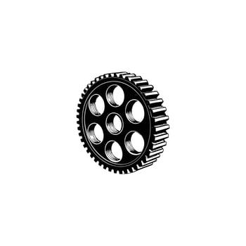 A black and white illustration of a gear wheel vector