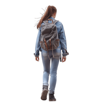 backside image of a girl wearing shoulder bag transparent background png