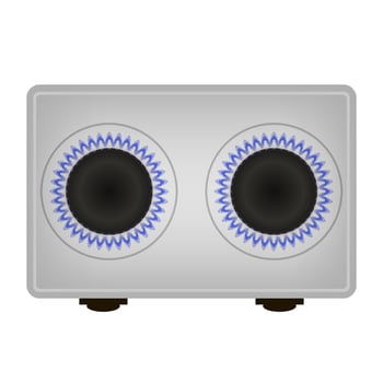 Grey Gas Stove and Blue Burning Fire Isolated on White Background. Top View. vector