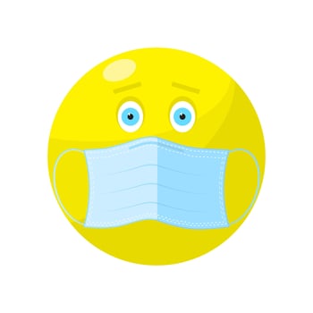 Yellow Ball with Medical Mask. Stop COVID-19. Coronavirus Protection. Outbreak 2019-ncov. Circle Face for Social Media. vector