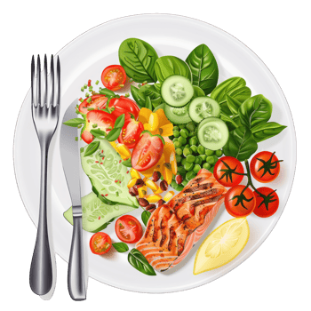 delicious healthy food on plate transparent background png