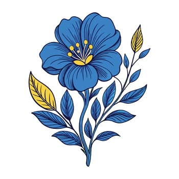 blue flower with yellow leaves on a white background vector