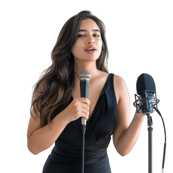 female singer singing on microphone transparent background png