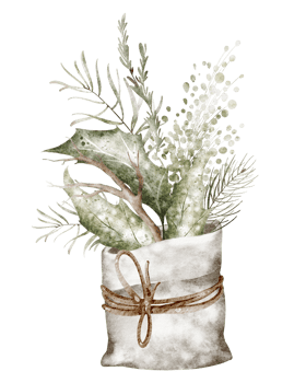Watercolor illustration Christmas bag with fir and holly sprigs. Hand-drawn festive design with greenery for greeting cards or holiday templates. Classic vintage style for celebrations. png
