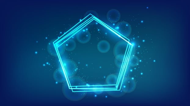 Neon frame in pentagon form with shining effects and sparkles vector