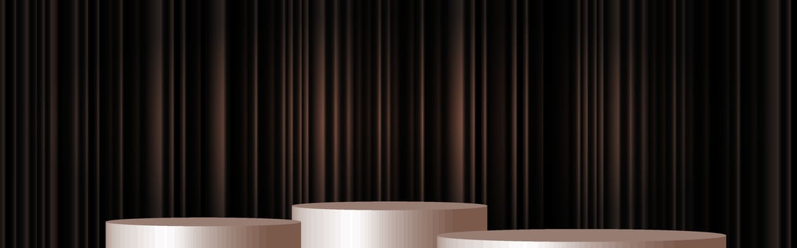 Decorative display of three circular platforms against a dark striped backdrop showcasing contemporary design elements. vector