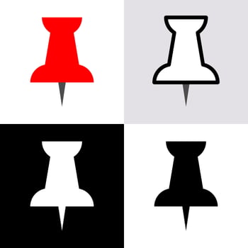 Push pin icon and symbol on set. Flat design. vector