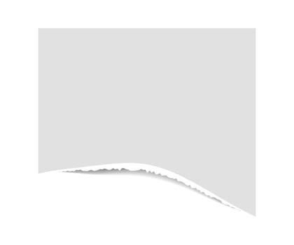 Torn edge paper illustration. Piece ripped blank with shadow. Rip white note vector