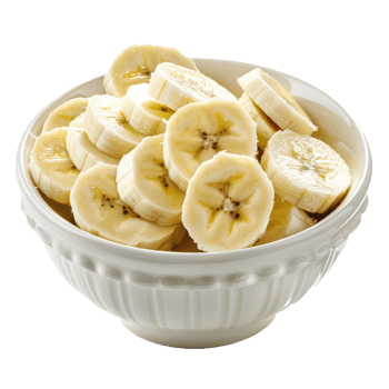 Sliced pieces of banana in bowl front view isolate on transparency background png