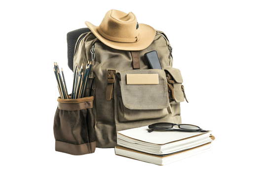 Packed Backpack Ready for Hiking and Exploration png