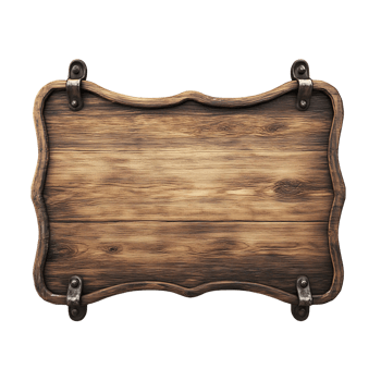 Rustic Wooden Signboard with Metal Hinges png