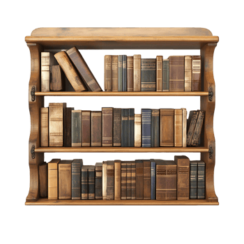 Antique Wooden Bookshelf Filled with Vintage Books png