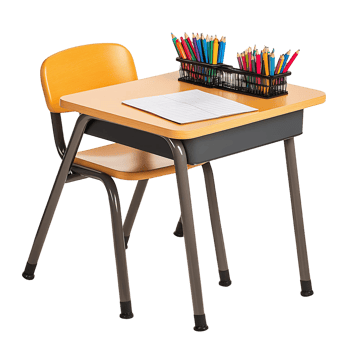 Modern Student Desk and Chair Set with Built in Storage png