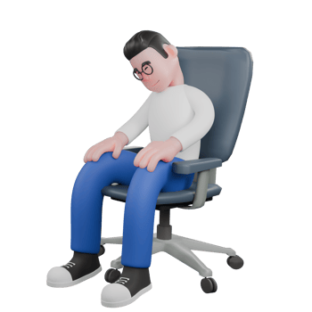 3D Model Cartoon Character for Editing. A male editor is sitting on a chair with both hands on his knees, a sleeping expression. Illustration Design png