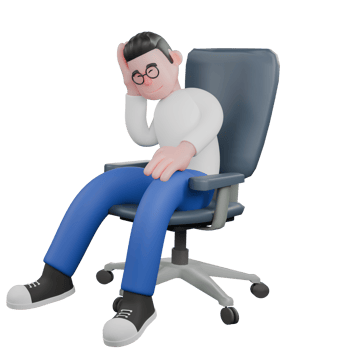 Editor in Cartoon Style 3D Model Illustration. A male editor is sitting on a chair with his right hand on his fist and his left hand on his knee. Professional Model. png