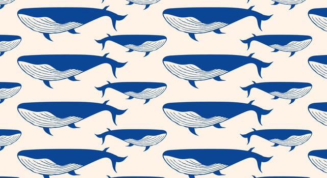 Seamless pattern with blue whales for backgrounds, wallpapers, textiles and fashion. vector