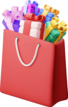 3D shopping bag with colorful gift boxes png