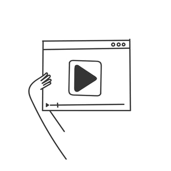 hand holding player button on web page doodle vector