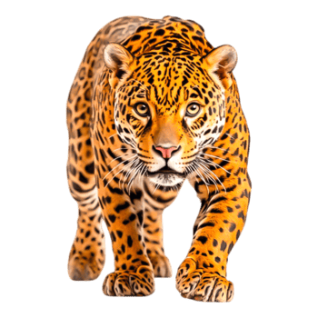 Majestic Close-Up of a Lively Leopard Walking Gracefully Forward png