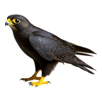 Majestic Black Falcon with Sharp Eyes and Sleek Feathers png