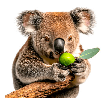 Close-up of Adorable Koala Holding Leafy Snack on Branch png