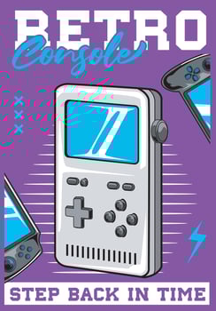 Retro Portable Game Console Cartoon Illustration vector