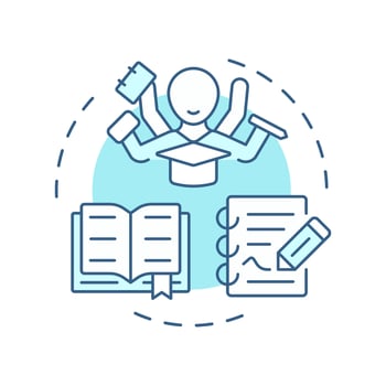 Reading and writing soft blue concept icon. Studying with textbooks and articles. Education opportunities. Round shape line illustration. Abstract idea. Graphic design. Easy to use in article vector