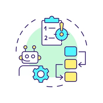 Rule based and adaptive RPA multi color concept icon. Robotizing work processes. Futuristic technology. Round shape line illustration. Abstract idea. Graphic design. Easy to use in article vector