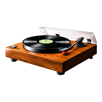 Vintage Turntable with Wooden Finish and Vinyl Record Player png