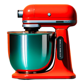 Vibrant Red Stand Mixer with Stainless Steel Bowl and Modern Design png